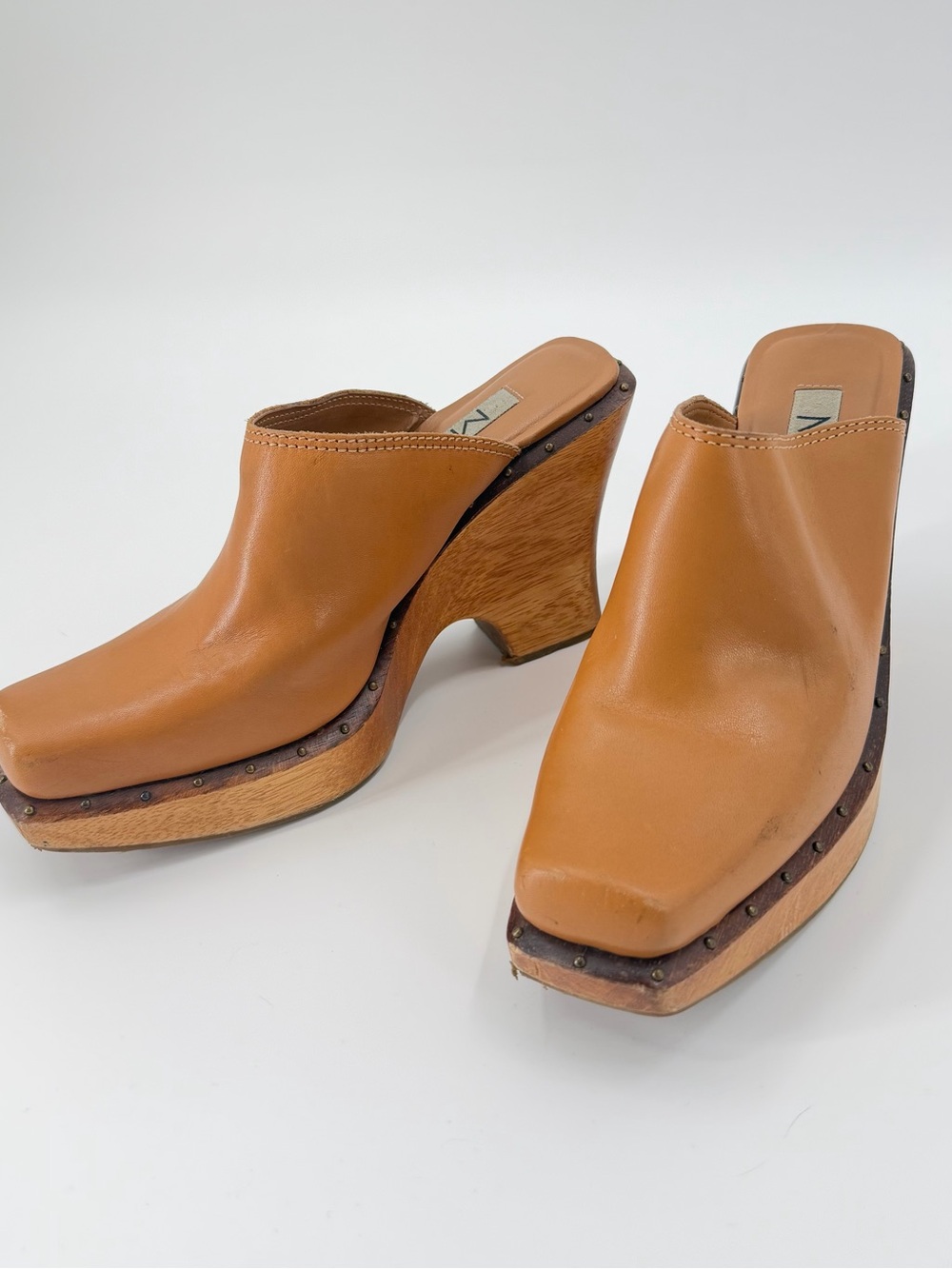 MIA‎ Leather Studded Platform Mule Clogs in Tan